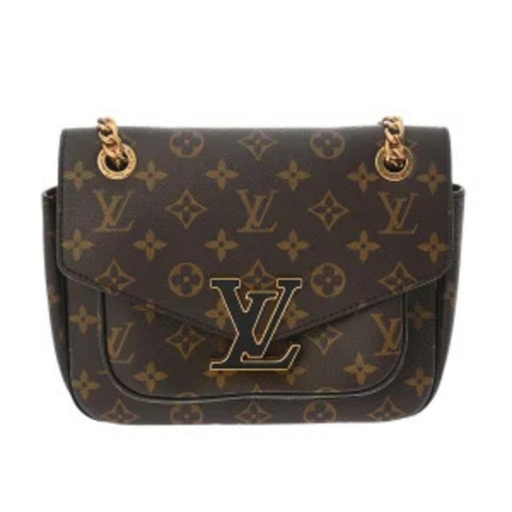 Louis Vuitton Monogram Passy Chain Shoulder Bag Brown Black Canvas